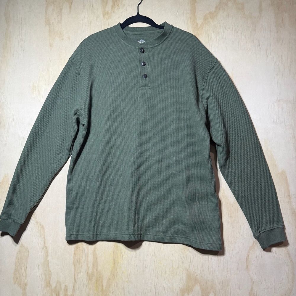 Work n’ Sport Thermal Waffle Knit Henley Long Sleeve Shirt LT Tall Olive Green